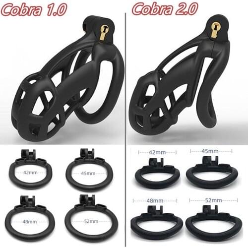 1.0/2.0 Cobra Male Chastity Device Ultra-light Plastic Cock Cage With 4 Penis Rings BDSM Bondage Sex Toys for Men Chastity Belt