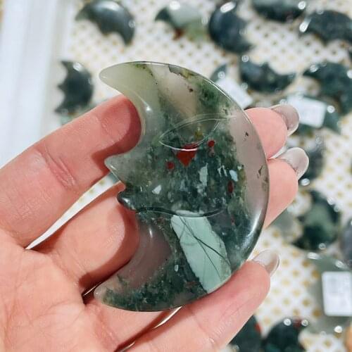 Natural Aquatic Agate Quartz Carved Moon Healing Crystal Decor