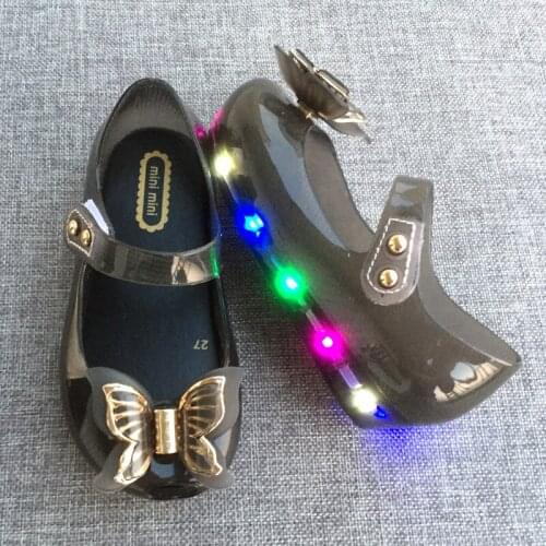 2020 Baby Summer Shoes Children Infant Baby Girls Kids Princess Sandals Shoes LED Glowing Plastic Butterfly Jelly Shoes 1-6Years