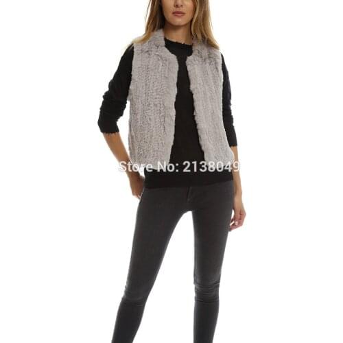 SF0060 Top Quality Short Style Hand knitting Pattern Rabbit Fur Vest