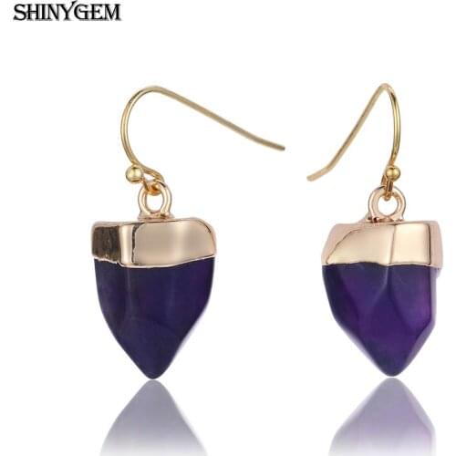 ShinyGem Irregular Natural Crystal Gem Stone Earrings Yellow/Purple Gold Plating Drop Stone Dangle Earrings Jewelry For Women
