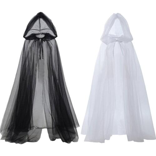 Gothic Steampunk Wedding Tulle Cloak Cape White Black Evil Queen Cloak Halloween Vampire Bride Witch Death Zombie Cape Shawl
