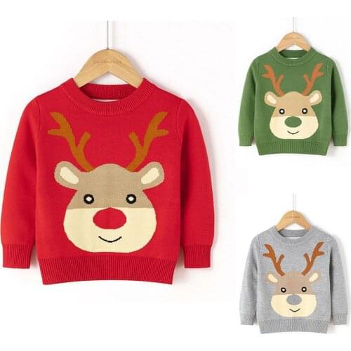 Girls Sweater Christmas New Year Costume Kids Winter Boys Printing For Girls Wools Elk Knit Top Sweater Winter 100- Clothes X1B1