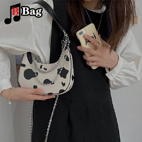 Fashion Design Milk Cow Print Women Underarm bag Handbags Vintage PU Leather ladies chain single shoulder Bags Women Armpit Bag