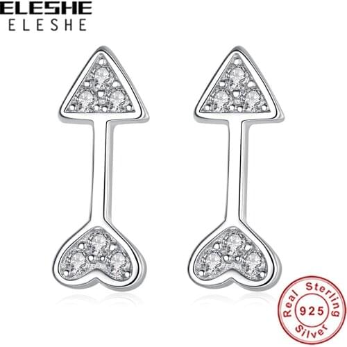 Romantic Love Of Arrows Cubic Zirconia Earring Tiny Heart 925 Sterling Silver Stud Earrings for Women Wedding Party Jewelry Gift
