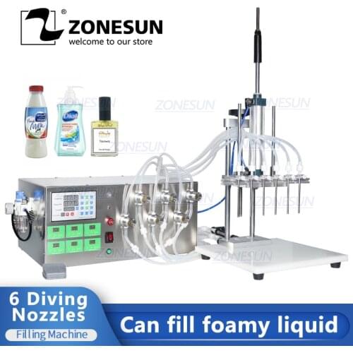 ZONESUN Electric 6 Injectable Nozzles Essential Cooking Oil Cosmetics Drink Magnetic Pump Liquid Filling Machine