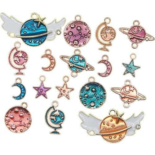 10pcs/lot DIY Jewelry Making Moon Star Planet Enamel Charms Alloy Pendant For Bracelet Necklace Finding New XL1018
