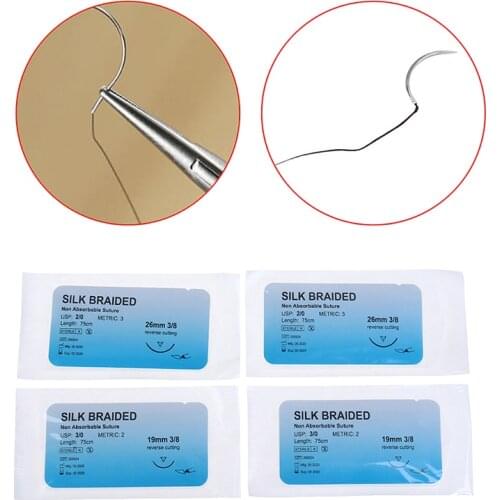 12Pcs Medical Needle Suture Silk Braided Monofilament Thread Suture Practice Kit