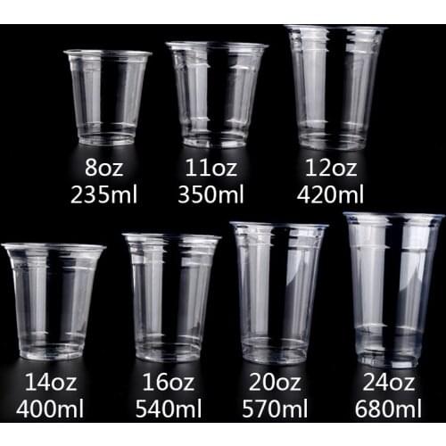 50pcs Net red PET transparent milk tea cup plastic cups 8oz/12oz/14oz/16oz/20ozpackaging coffe juice cold drinks cup with lid