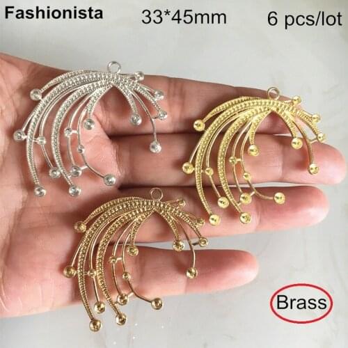 6 pcs - 33*45mm Brass Filigree Moon Shape Charms With Needles For Beads,Gold-color,Silver-color Metal Moon Filigrees For Jewelry
