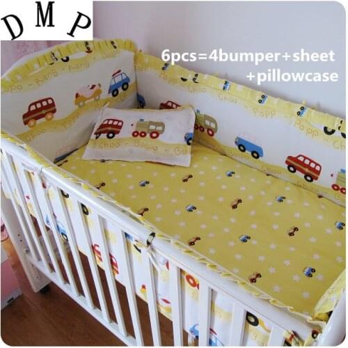 Promotion! 6PCS baby bedding crib set 100% cotton crib bumper baby cot sets baby bed bumper (bumper+sheet+pillow cover)