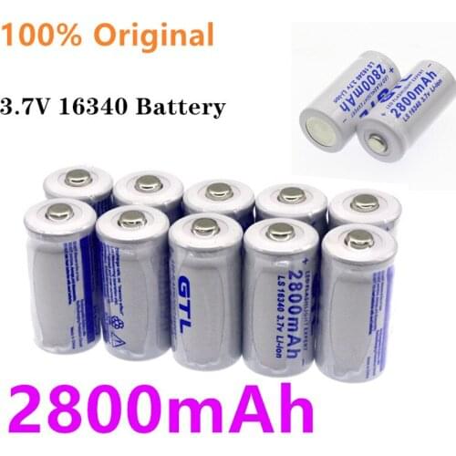 High capacity 2800mAh Rechargeable 3.7V Li-ion 16340 Batteries CR123A Battery For LED Flashlight For 16340 CR123A Battery