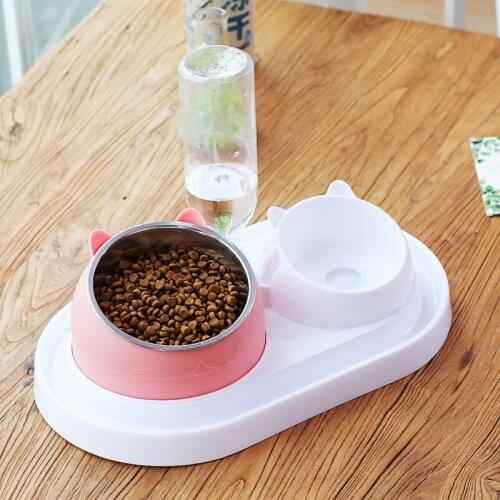 Pet Cat Bowl Automatic Feeder Dog Cat Food Bowl with Water Fountain Double Bowl Drinking Raised Stand Dish Bowls For Cats