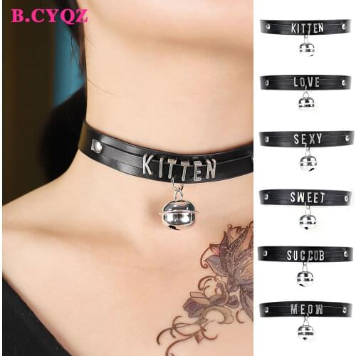 B.CYQZ Black PU Leather Choker Collar Necklace Small Bell Choker Necklace Punk Style Women Girls Party Jewelry