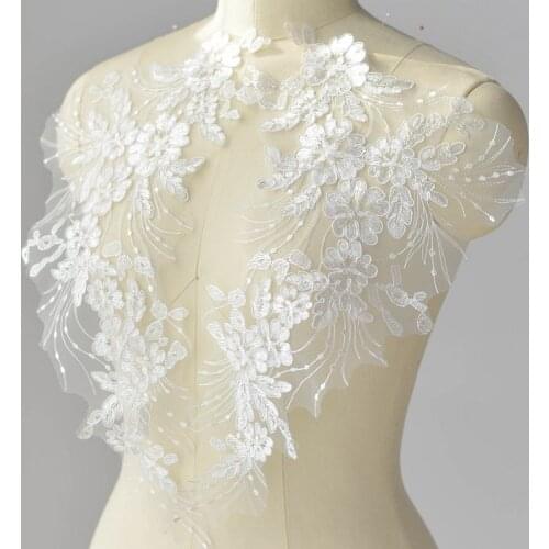 Black white red blue embroidery cording sequins flowers applique patch for wedding dress