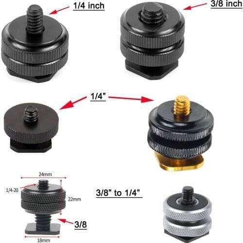 FEICHAO 3/8 1/4 Double/Single Nut Tripod Mount Cold Shoe to Flash Hot Shoe Screw Adapter for GoPro Action Camera DSLR SLR Access