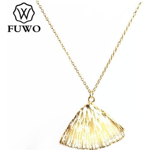 FUWO Natural White Coral Necklace with Gold Trimmed Real Seashell Beach Boho Jewelry For Women Gift NC508 10 Pieces/Lot