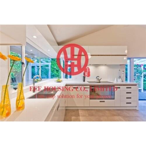 Customized modern lacquer kitchen cabinet with excellent design and quality MOQ is 1 set & sipping by sea