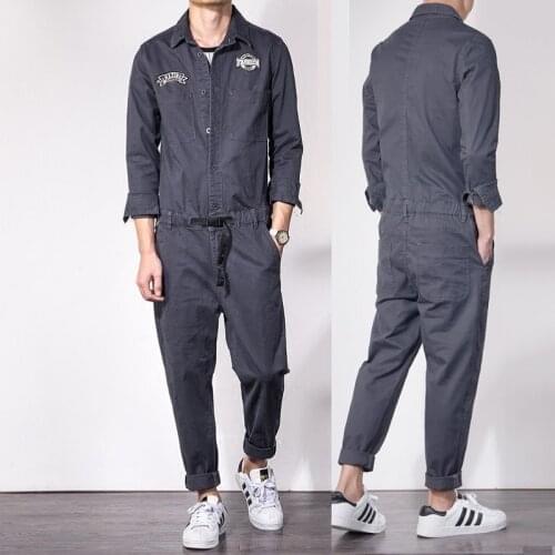 Men Cargo Overall Punk Style Hip-hop Pockets Pants Long Sleeve Rompers Men Jumpsuit Vintage Streetwear Work overall Show costume