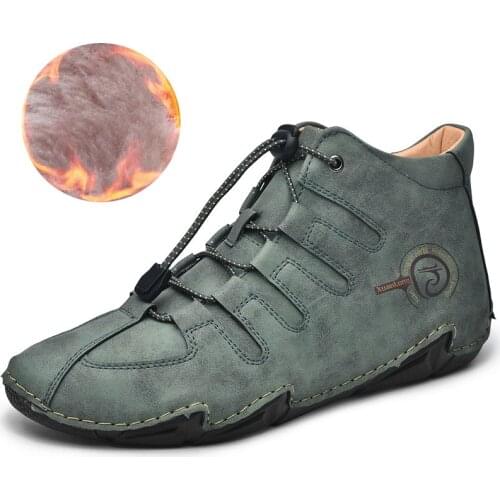 Leather Men Boots Winter Plush Super Warm Snow Boots Men Winter Casual Shoes Luxury Sneakers High Top Western Cowboy Ankle Boots