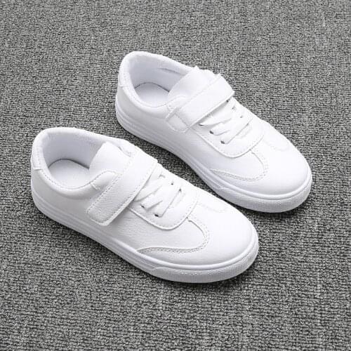 2021 New Spring All White Children Leather Shoes Boy Student Leisure Girl Sneakers Lightweight Casual School Shoes Flat D12093