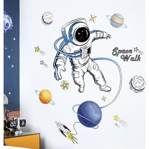 Makeyes Planet Universe Wall Sticker Baby Room Vinyl Wall Decal Home Decoration Astronaut For Children Bedroom Solar Earth Q990