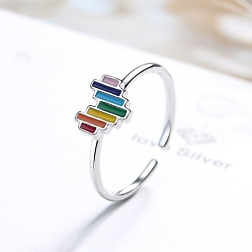 Fashion Lovely Rainbow Heart Open Rings Open Size Finger Adjustable Ring For Woman Girls Gifts Wholesale