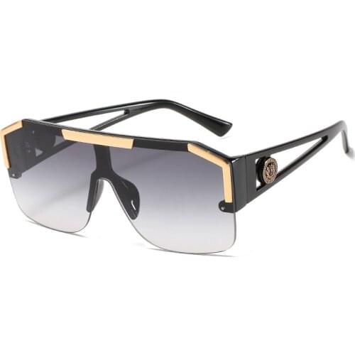 Fashion Luxury Brand Oversized Square Sunglasses Men Women Vintage Metal Big Frame Semi-Rimless Sun Glasses Mirror Shades UV400