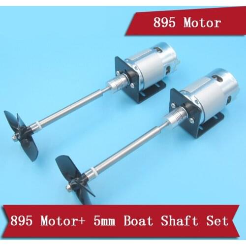 1 Set 895 Motor w 5mm Stainless Steel Transmission Shaft Bushing 80mm Four-blades Propeller for DIY RC Pull Net Boat Trawler
