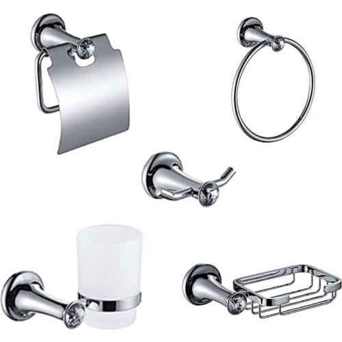 Bathroom Hardware Set Chrome Polished Toilet Paper Holder Towel Ring Hook Soap Box Basket Toothbrush Cup Holder Accessories Set
