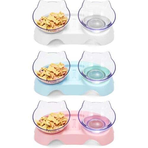 Non-slip Cat Double Bowl Pet Food Water Feeder With Protection Raised Stand Cats Dogs Bowl Pet Supplies Feeding Tools