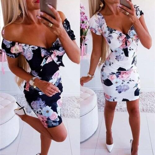 Newest Women Bandage Sheath Bodycon Ladies Floral V Neck Casual Sleeve Bandage Evening Party Club Sexy Mini Dress Plus Size 5XL