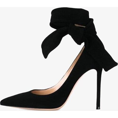 New Arrivals Women Thin Heels Butterfly-knot Shoes Pointed Toe Ankle Warp lace-up Red Dress Shoes Big Size 10 Free Ship