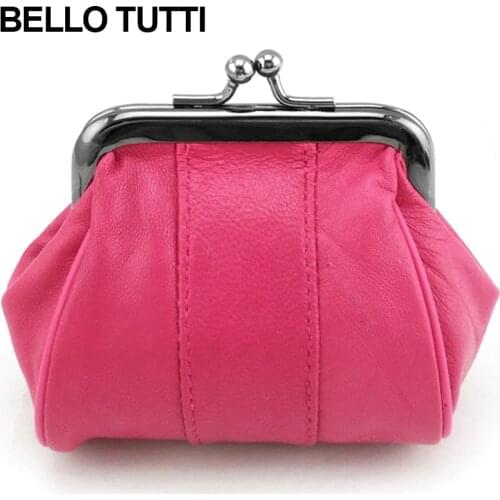 BELLO TUTTI Original Mini Coin Purses Money Clip Fashion Women Key Small Wallets Metal Hasp Genuine Leather Sheepskin Change Bag