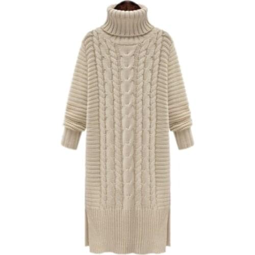 Autumn winter new womens sweater 2021 mid-length Female sweater Casual twist warm sweater Slim high-neck clothing knit sweater