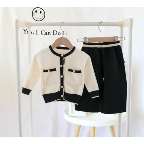 Teenster Autumn Toddler Girl Clothes Fashion Little Girls Outfits Knit Sweater Cardigan&Wide Leg Pants Kids Clothing Sets