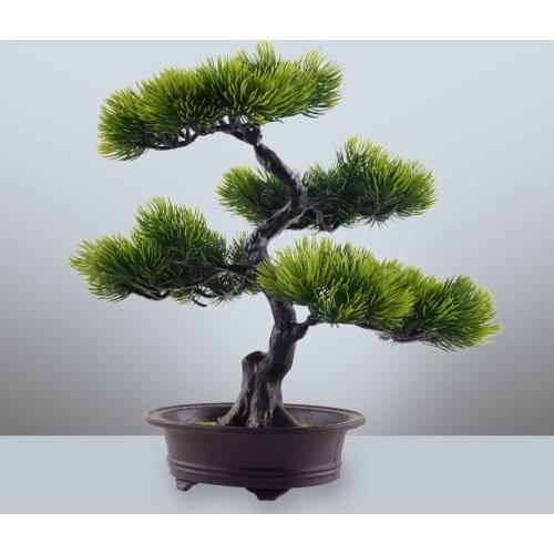 Plastic Artificial Fake Green Plant Bonsai Potted Simulation Pine Tree for Home Office Decoration