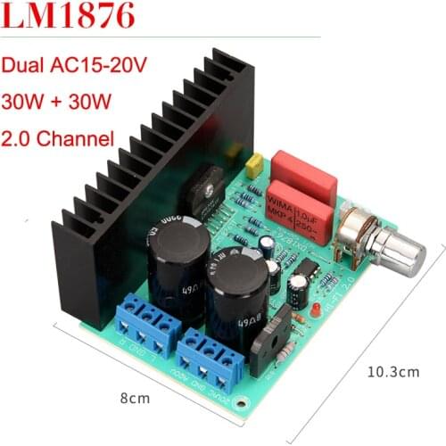 30W+30W LM1876 Stereo Audio Power 4558 Amplifier Board 2.0 Stereo Class AB Home Theater AMP Dual AC 15-20V