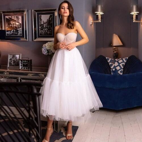 Weilinsha Princess Prom Dresses Tea Length Ruffled Tulle Sweetheart Special Occasion A-Line Wedding Party Dress 2021