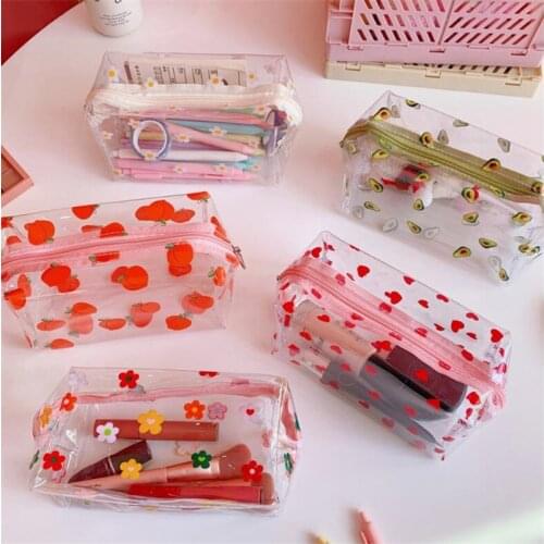 1 Pc Girl Clear Cosmetic Bag PVC Transparent Makeup Bag for Women Waterproof Zipper Beauty Case Travel Toiletry Bags