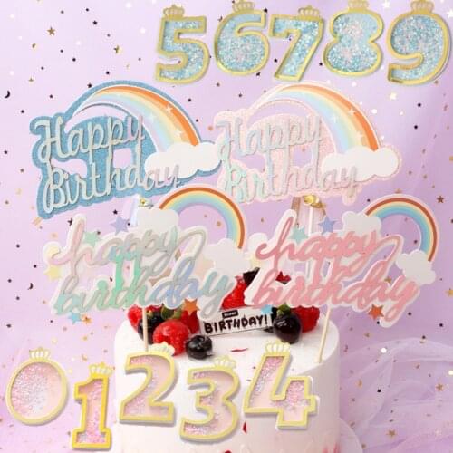 10PC Transparent Sequin Glitter Number CakeBaby Shower Birthday Decoration Wedding Cake Top Flags Digital Cakes Dessert Decor