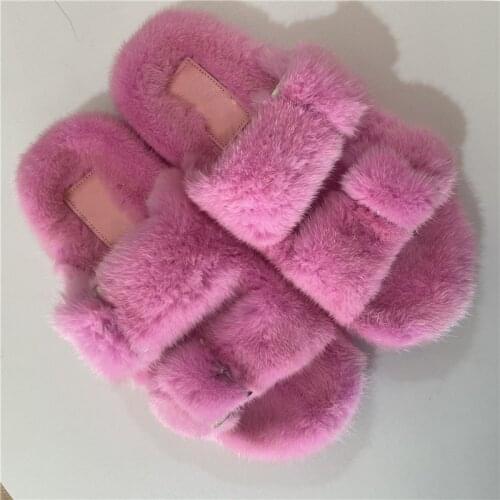 Luxury Mink Hair Womens Slippers 100% Genuine Imported Mink Hair Flat Slippers Soft And Comfortable Home Fur Slippers Multi