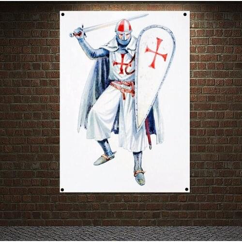 Knights Templar Armor Retro Posters Tapestry HD Wallpapers Home Decor Vintage Crusader Banners Flags Wall Hanging Ornaments N6