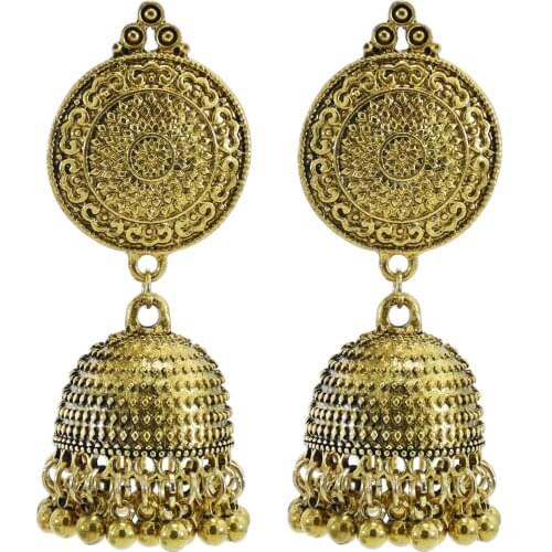 Egypt Metal Geometric Drop Earrings for Women Indian Jhumka Jhumki Bells Tassel Statement Earring Festival Party Jewelry Gift