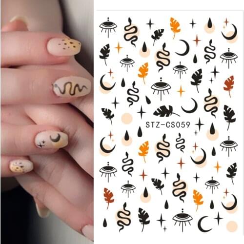 Snake Leaf Stars Sliders For Nails Geometric Lines Eyes Slime Stickers Nail Design Self Adhesive Nail Accessories NLSTZCS059