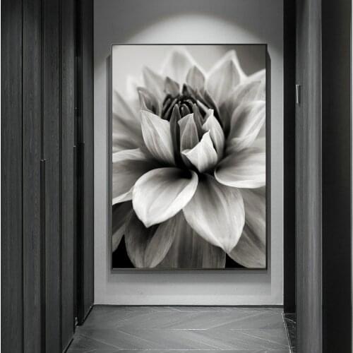Modern Nordic Decor Black And White Dahlia Flower Poster And Prints Painting Art On Canvas Wall Pictures For Living Room