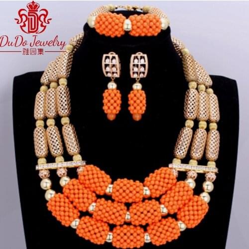 Splendid African Christmas Costume Jewelry Set Dubai Orange And Gold Balls Jewelry Set Statement Party Bridal Jewelry Sets Hot