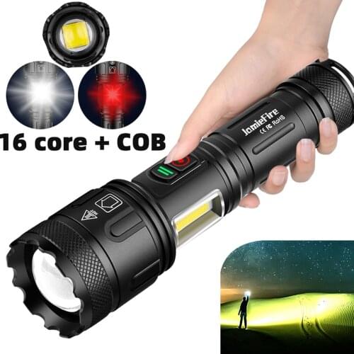 XHP160+COB Strong Light Torch Outdoor TYPE-C USB Rechargeable Flashlight Aluminum Alloy IPX5 Waterproof LED Lamp With Side Light
