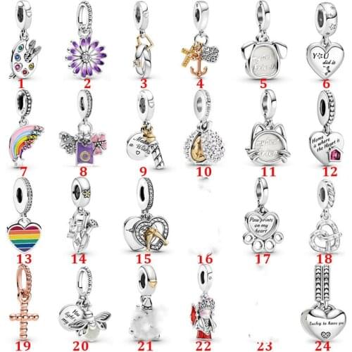 Spring new 100% 925 sterling silver blue rainbow pendant charm fit Pan bracelet Alice beads woman jewelry