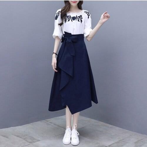 Dresses Suit Spring Summer Models Womens French Retro Skirt Popular Sets Female Spring Summer Embroidery Two-piece Suit Z642
